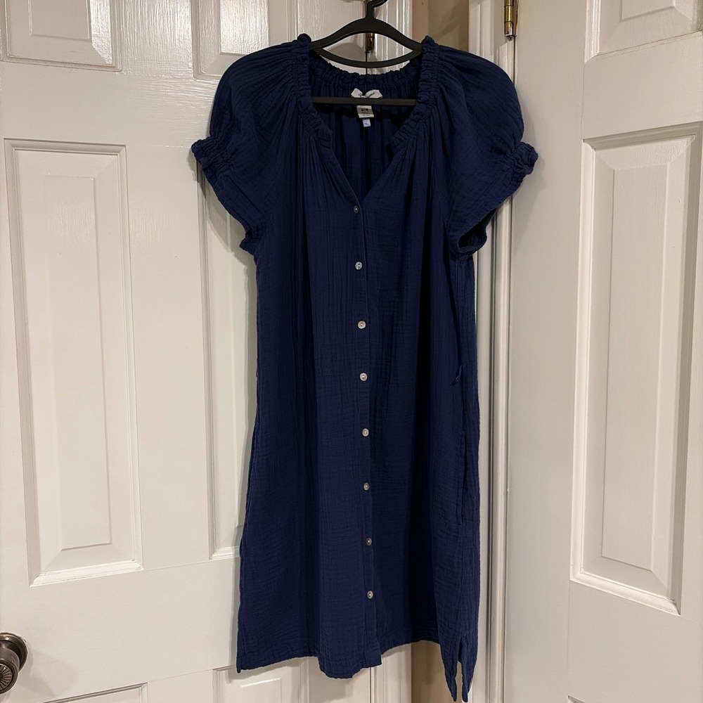 Tommy Bahama Island Gauze Dress Womens Medium Blue Button Front Mini